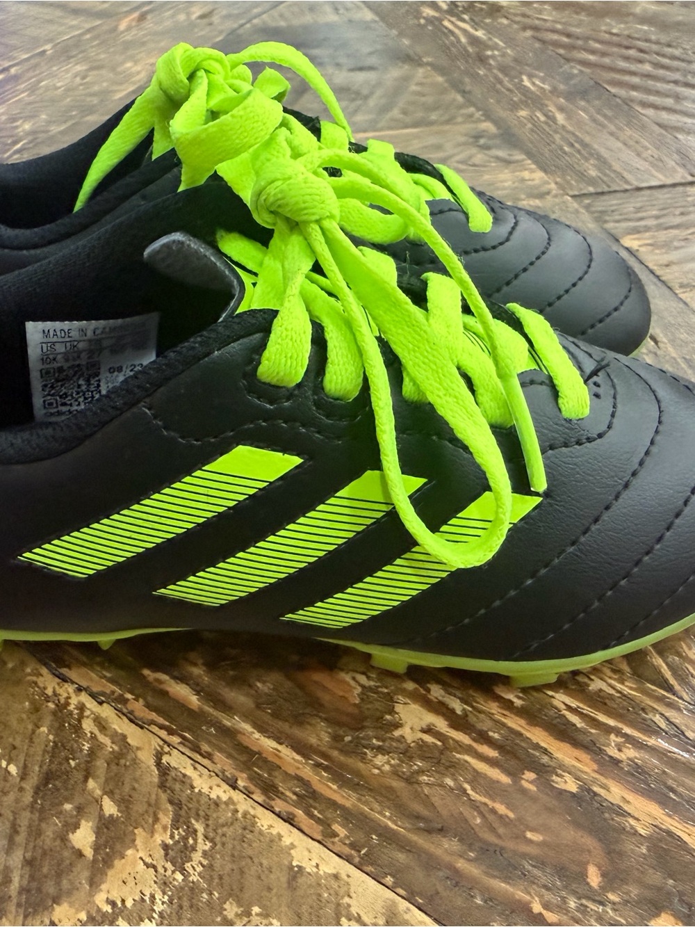 adidas Kids Black and Neon Green Soccer Sneakers